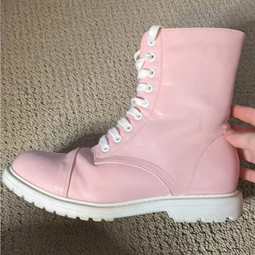 white and pink combat boots hot topic